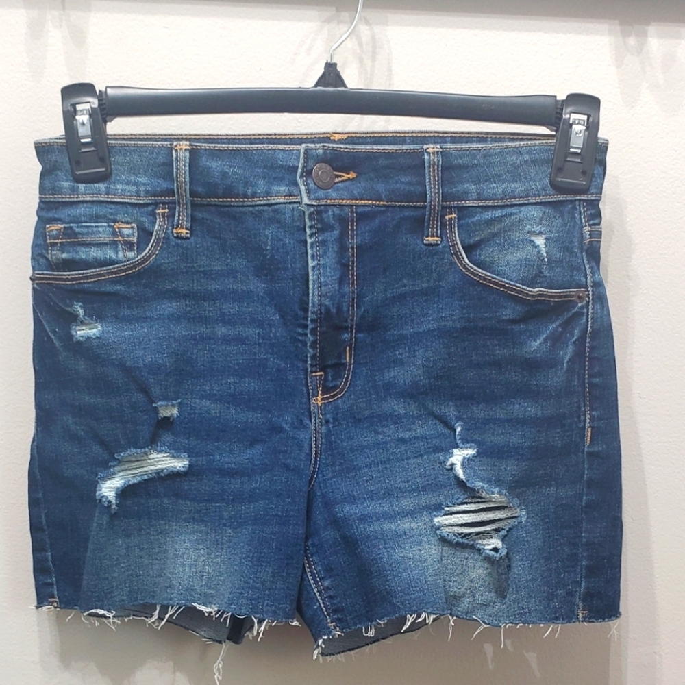 OLD NAVY DISTRESSED HIGH WAISTED JEAN SHORTS WITH RAW HEMLINE